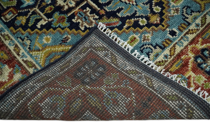 Hand Knotted 5x8 Blue and Rust Traditional Persian Heriz Serapi Area Rug | TRDCP19358 - The Rug Decor