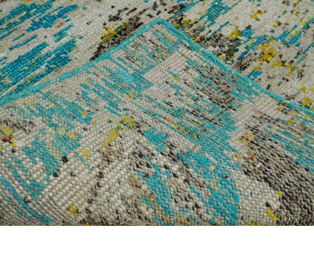 Hand Knotted 5x8 Blue, Ivory and Brown Modern Abstract Contemporary Recycled Silk Area Rug | OP79 - The Rug Decor