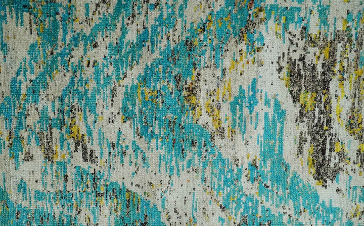 Hand Knotted 5x8 Blue, Ivory and Brown Modern Abstract Contemporary Recycled Silk Area Rug | OP79 - The Rug Decor