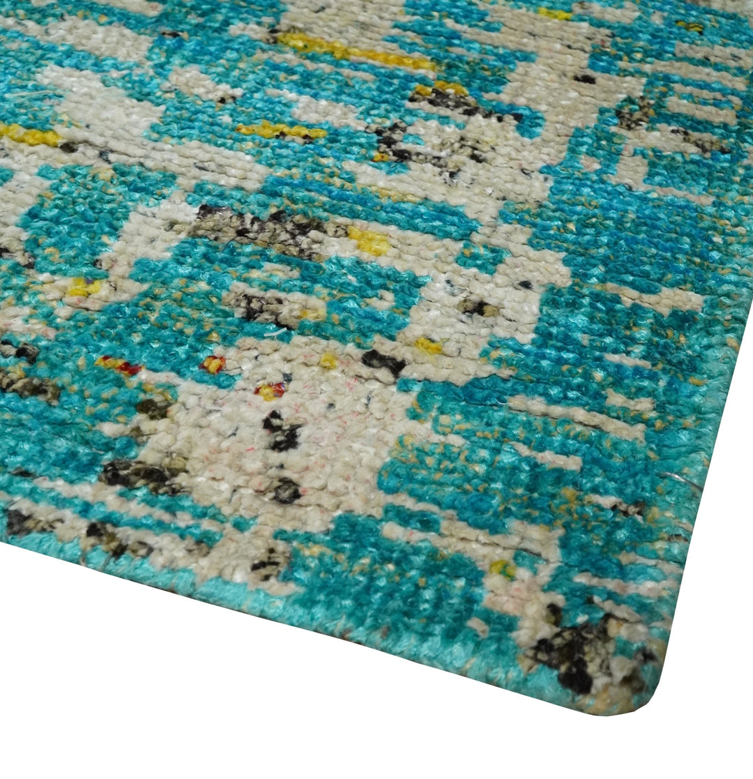 Hand Knotted 5x8 Blue, Ivory and Brown Modern Abstract Contemporary Recycled Silk Area Rug | OP79 - The Rug Decor