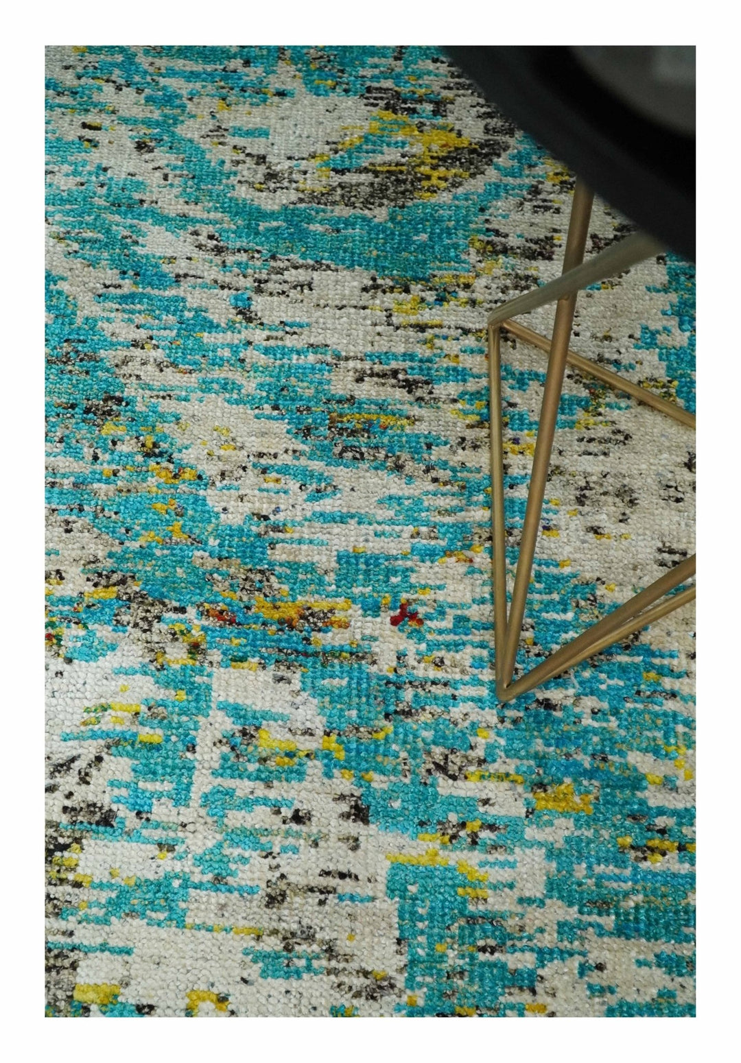 Hand Knotted 5x8 Blue, Ivory and Brown Modern Abstract Contemporary Recycled Silk Area Rug | OP79 - The Rug Decor