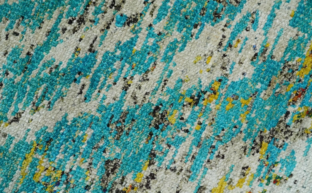 Hand Knotted 5x8 Blue, Ivory and Brown Modern Abstract Contemporary Recycled Silk Area Rug | OP79 - The Rug Decor