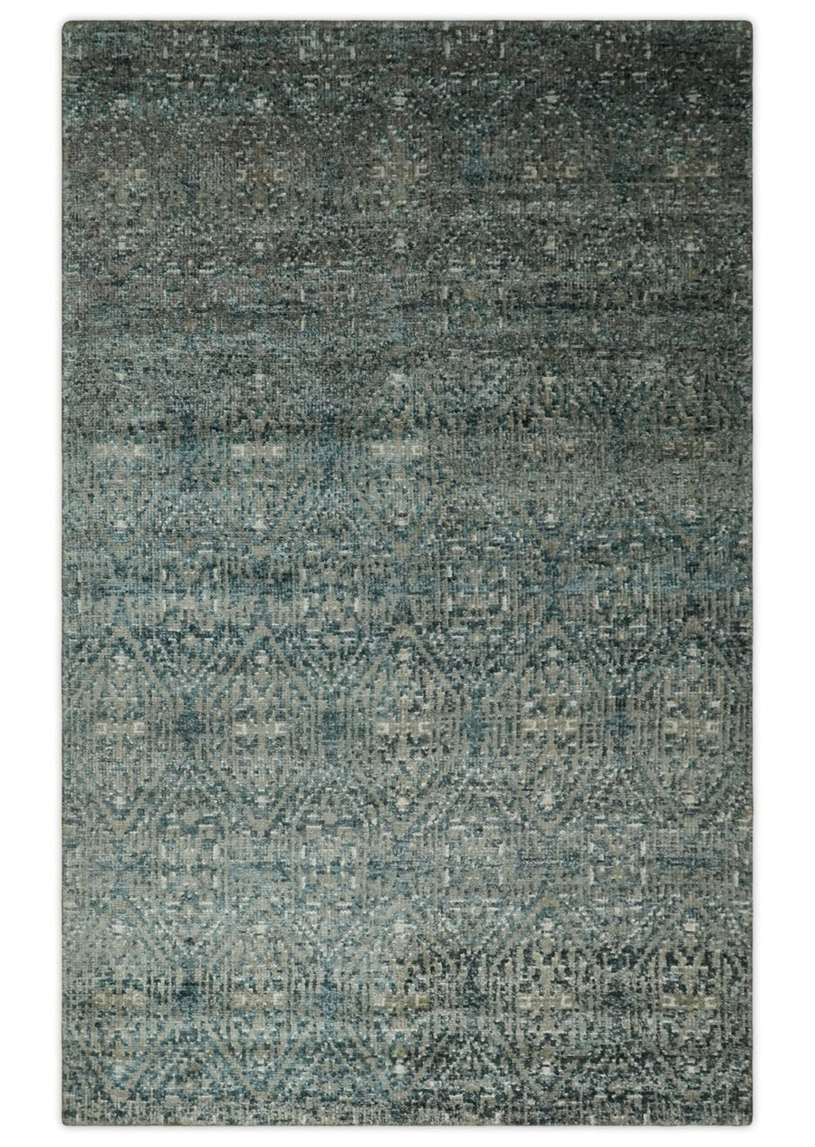 Hand Knotted 5x8 Brown, Teal and Ivory Antique Persian Style Contemporary Bamboo Silk Area Rug | OP100 - The Rug Decor
