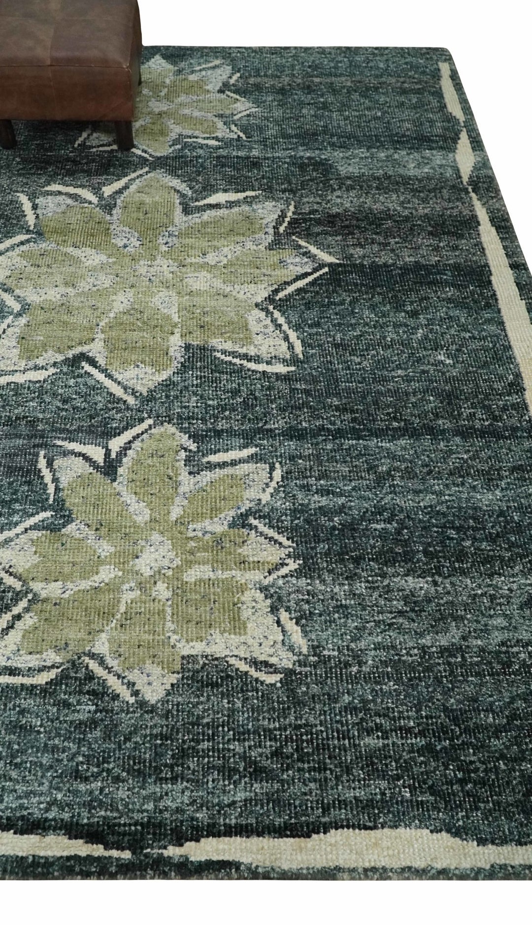 Hand Knotted 5x8 Charcoal, Beige and Olive Floral Persian made of Recycled Silk Area Rug | OP90 - The Rug Decor