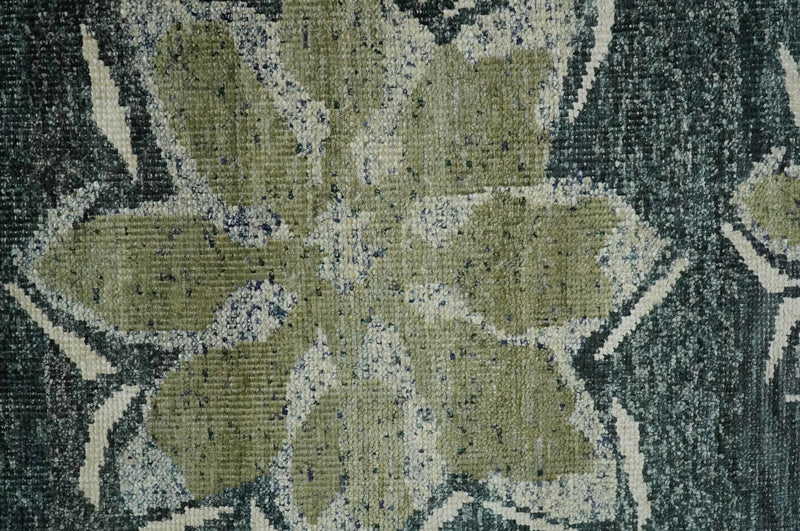 Hand Knotted 5x8 Charcoal, Beige and Olive Floral Persian made of Recycled Silk Area Rug | OP90 - The Rug Decor