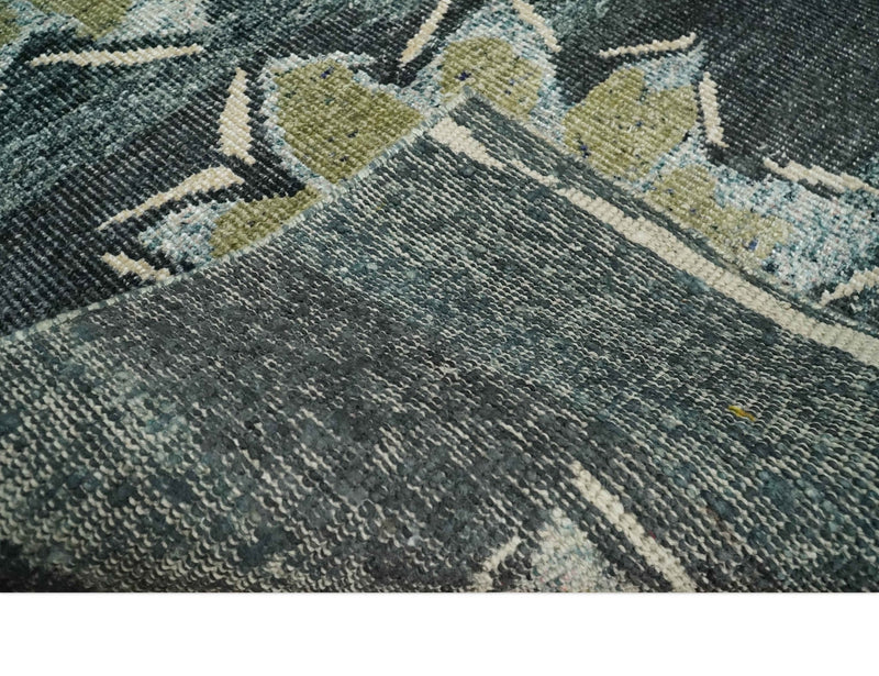 Hand Knotted 5x8 Charcoal, Beige and Teal Floral Persian made of Recycled Silk Area Rug | OP122 - The Rug Decor