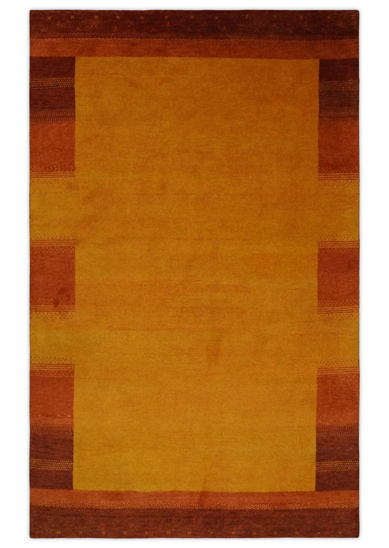 Hand Knotted 5x8 Gold and Rust Stripes Wool Traditional Antique Southwestern Lori Gabbeh | TRDPC24 - The Rug Decor