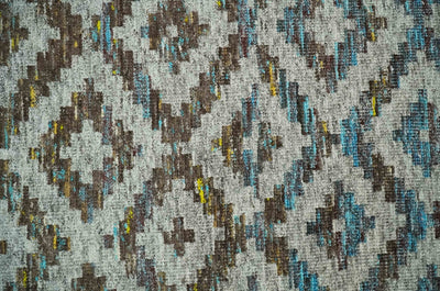 Hand Knotted 5x8 Gray, Blue and Brown Modern Geometric Contemporary Recycled Silk Area Rug | OP85 - The Rug Decor