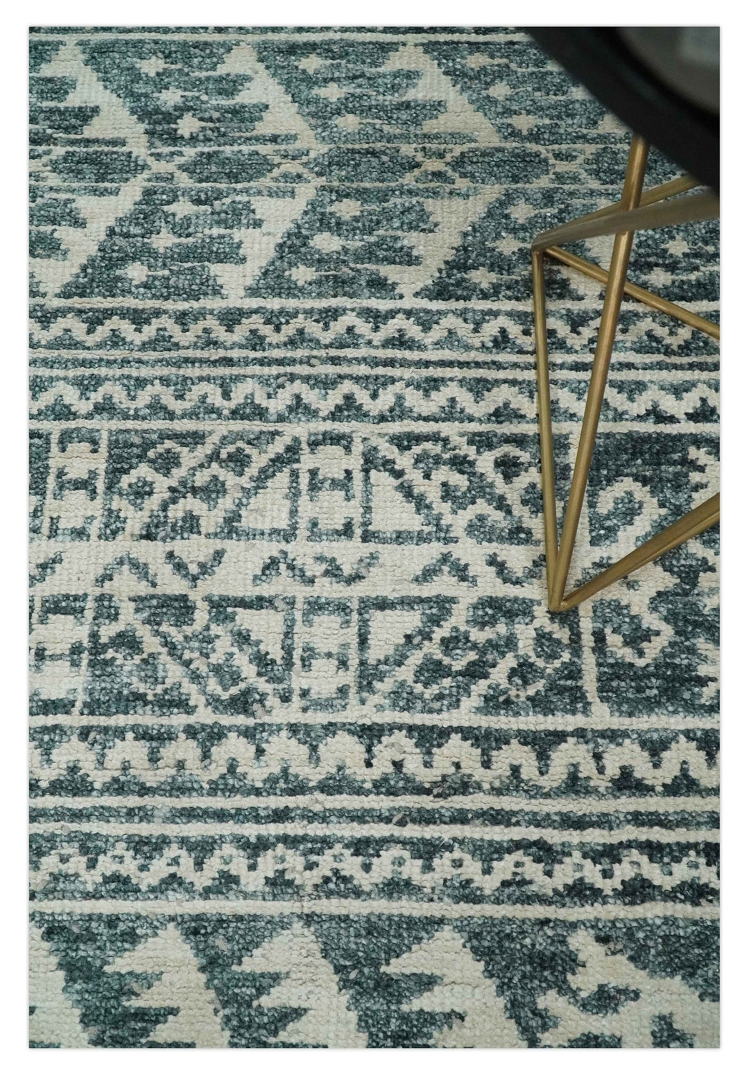 Hand Knotted 5x8 Ivory and Teal Modern Persian Style Contemporary Recycled Silk Area Rug | OP113 - The Rug Decor