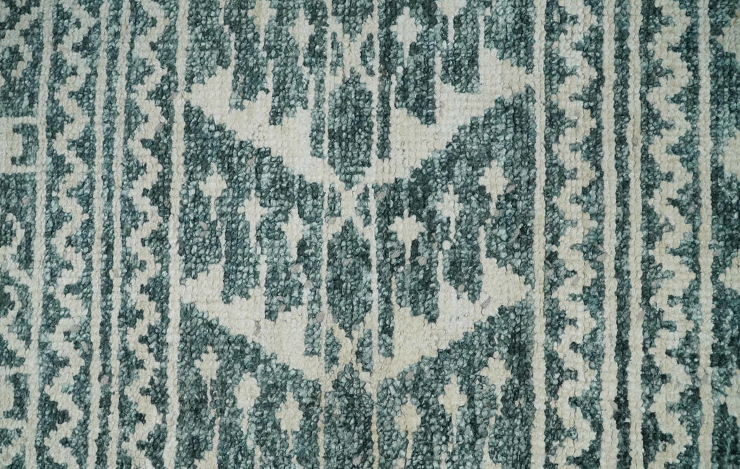 Hand Knotted 5x8 Ivory and Teal Modern Persian Style Contemporary Recycled Silk Area Rug | OP113 - The Rug Decor