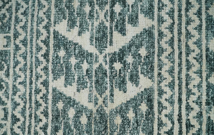 Hand Knotted 5x8 Ivory and Teal Modern Persian Style Contemporary Recycled Silk Area Rug | OP113 - The Rug Decor