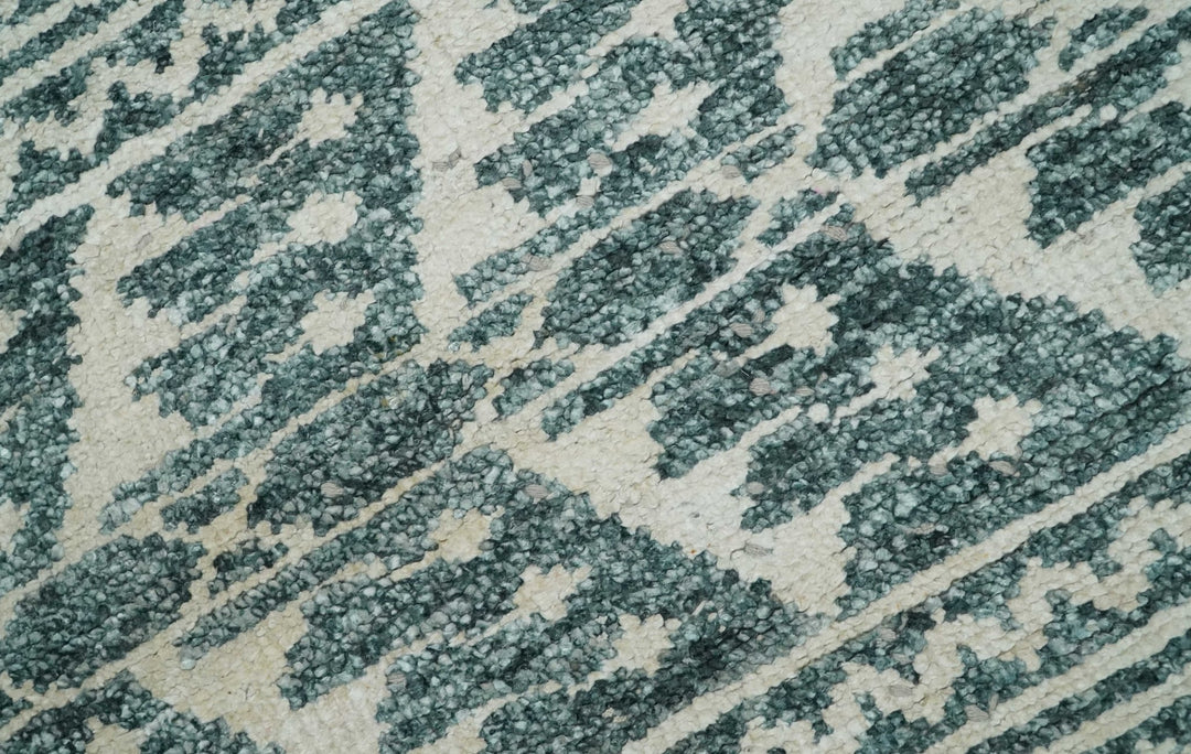 Hand Knotted 5x8 Ivory and Teal Modern Persian Style Contemporary Recycled Silk Area Rug | OP113 - The Rug Decor