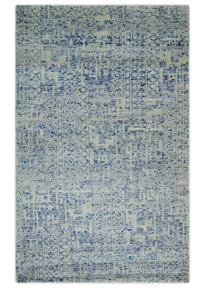 Hand Knotted 5x8 Ivory, Purple and Blue Modern Contemporary Southwestern Tribal Trellis Recycled Silk Area Rug | OP104 - The Rug Decor