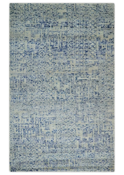 Hand Knotted 5x8 Ivory, Purple and Blue Modern Contemporary Southwestern Tribal Trellis Recycled Silk Area Rug | OP104 - The Rug Decor
