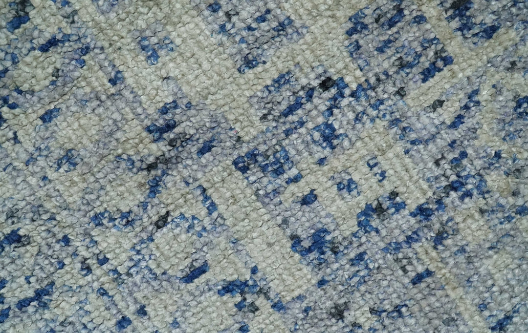 Hand Knotted 5x8 Ivory, Purple and Blue Modern Contemporary Southwestern Tribal Trellis Recycled Silk Area Rug | OP104 - The Rug Decor