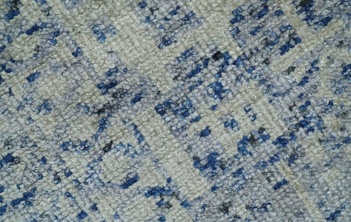 Hand Knotted 5x8 Ivory, Purple and Blue Modern Contemporary Southwestern Tribal Trellis Recycled Silk Area Rug | OP104 - The Rug Decor