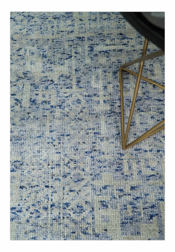 Hand Knotted 5x8 Ivory, Purple and Blue Modern Contemporary Southwestern Tribal Trellis Recycled Silk Area Rug | OP104 - The Rug Decor
