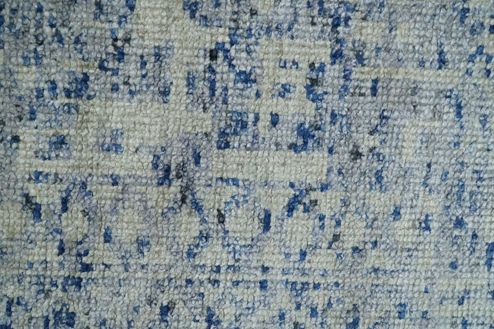 Hand Knotted 5x8 Ivory, Purple and Blue Modern Contemporary Southwestern Tribal Trellis Recycled Silk Area Rug | OP104 - The Rug Decor