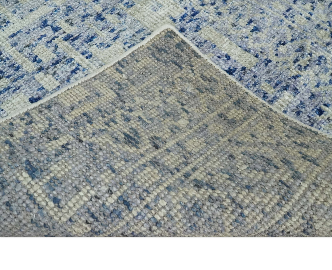 Hand Knotted 5x8 Ivory, Purple and Blue Modern Contemporary Southwestern Tribal Trellis Recycled Silk Area Rug | OP104 - The Rug Decor