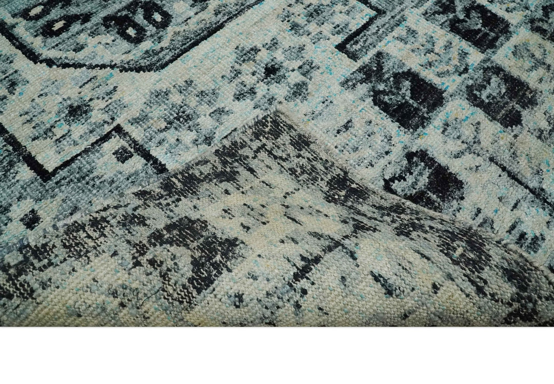 Hand Knotted 5x8 Ivory, Silver and Black Antique Persian Geometric Style Contemporary Bamboo Silk Area Rug | OP110 - The Rug Decor