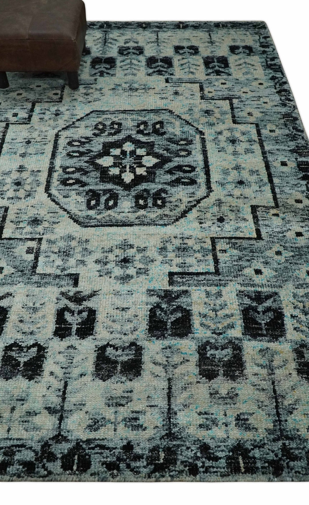 Hand Knotted 5x8 Ivory, Silver and Black Antique Persian Geometric Style Contemporary Bamboo Silk Area Rug | OP110 - The Rug Decor