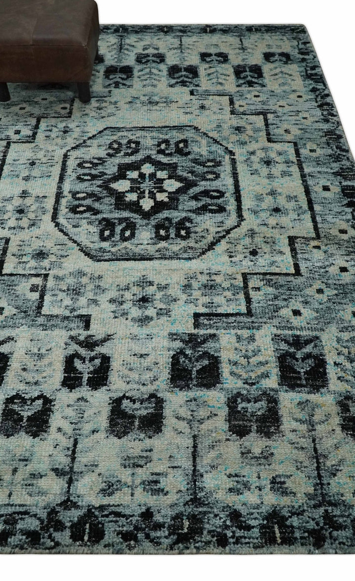 Hand Knotted 5x8 Ivory, Silver and Black Antique Persian Geometric Style Contemporary Bamboo Silk Area Rug | OP110 - The Rug Decor