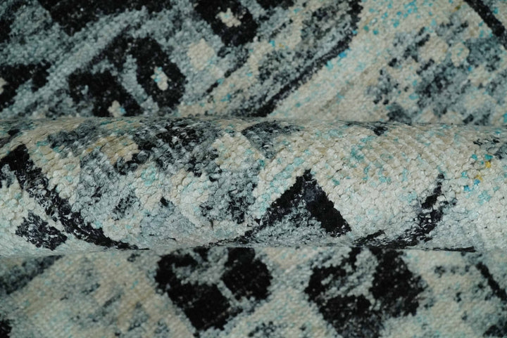 Hand Knotted 5x8 Ivory, Silver and Black Antique Persian Geometric Style Contemporary Bamboo Silk Area Rug | OP110 - The Rug Decor