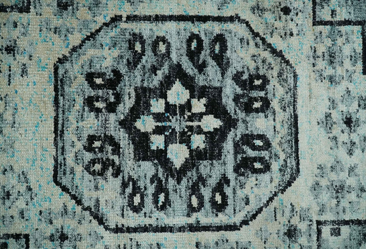 Hand Knotted 5x8 Ivory, Silver and Black Antique Persian Geometric Style Contemporary Bamboo Silk Area Rug | OP110 - The Rug Decor