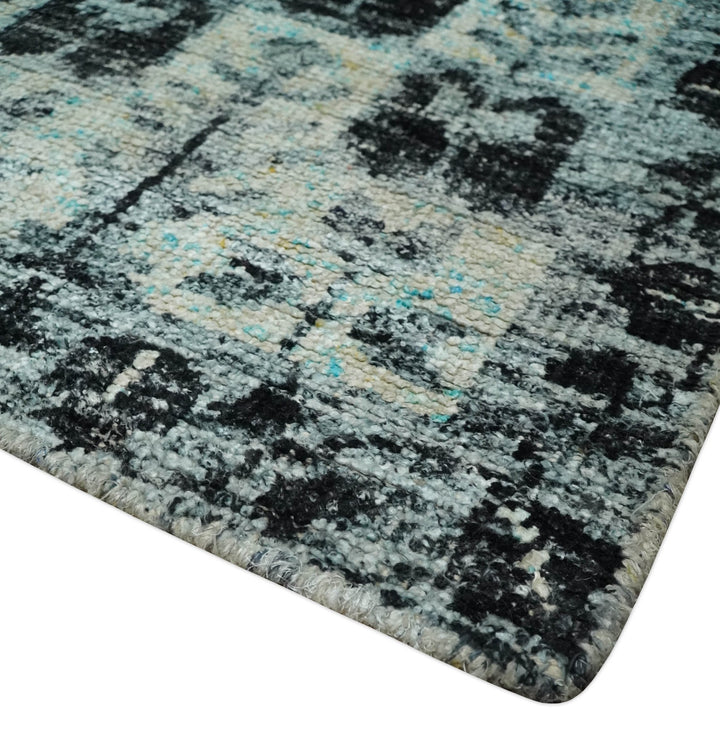 Hand Knotted 5x8 Ivory, Silver and Black Antique Persian Geometric Style Contemporary Bamboo Silk Area Rug | OP110 - The Rug Decor