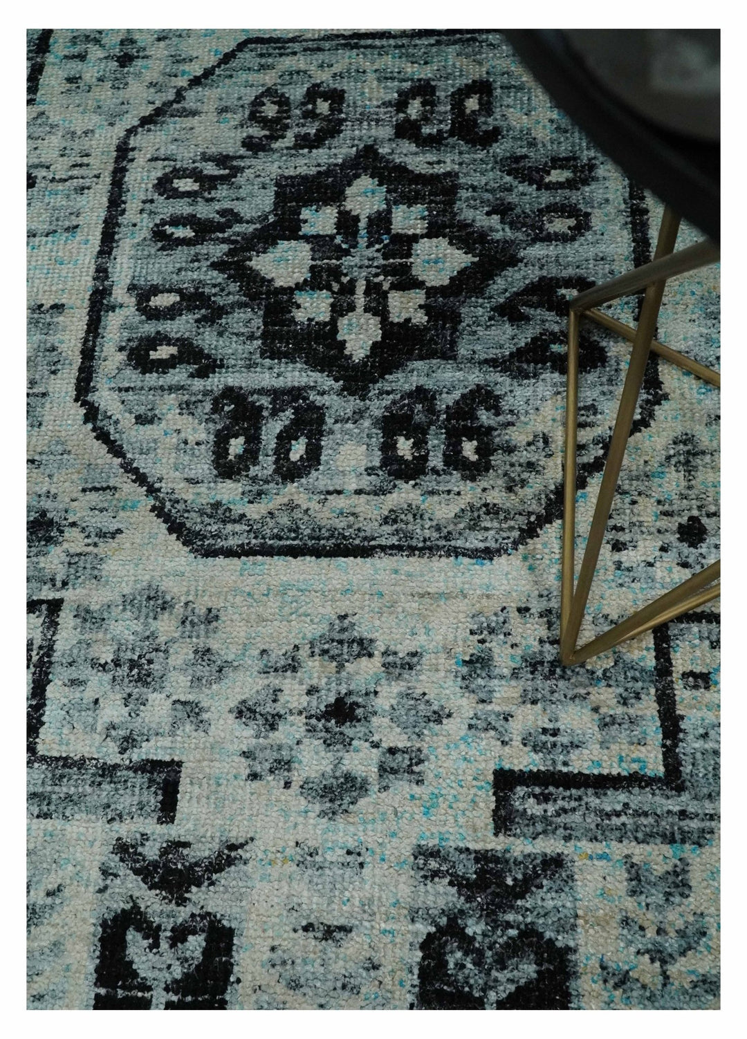 Hand Knotted 5x8 Ivory, Silver and Black Antique Persian Geometric Style Contemporary Bamboo Silk Area Rug | OP110 - The Rug Decor