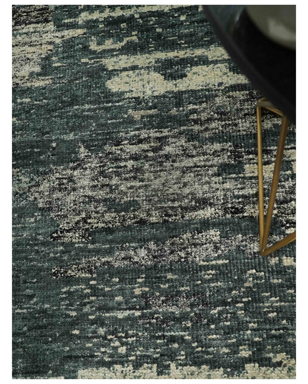 Hand Knotted 5x8 Ivory, Teal and Black Modern Abstract Contemporary Recycled Silk Area Rug | OP74 - The Rug Decor
