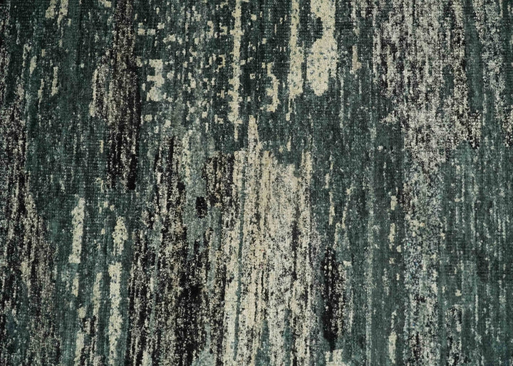 Hand Knotted 5x8 Ivory, Teal and Black Modern Abstract Contemporary Recycled Silk Area Rug | OP74 - The Rug Decor