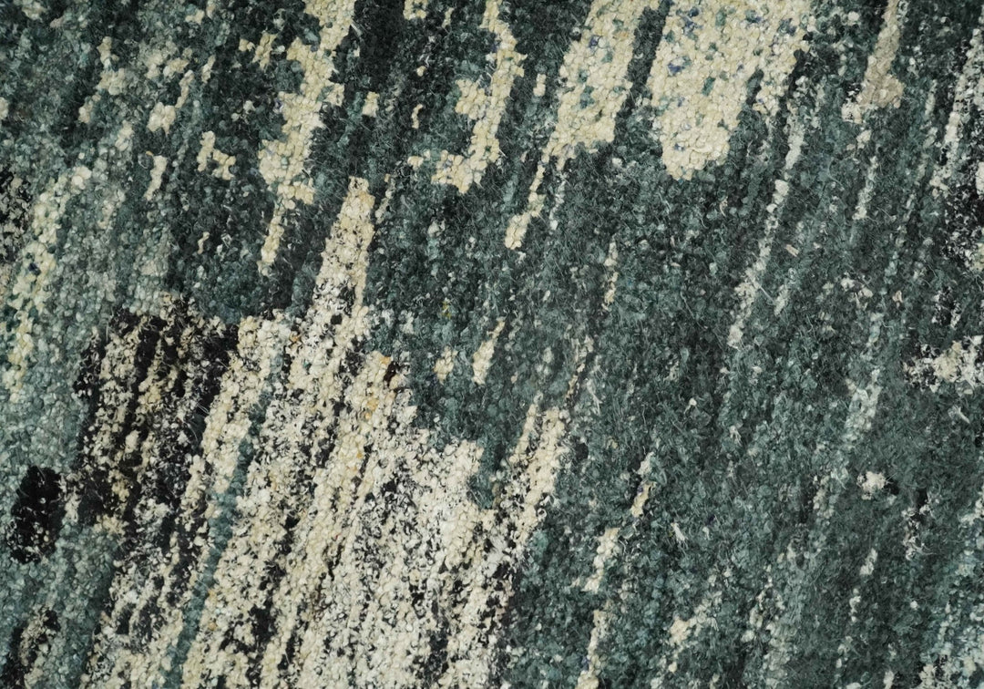 Hand Knotted 5x8 Ivory, Teal and Black Modern Abstract Contemporary Recycled Silk Area Rug | OP74 - The Rug Decor