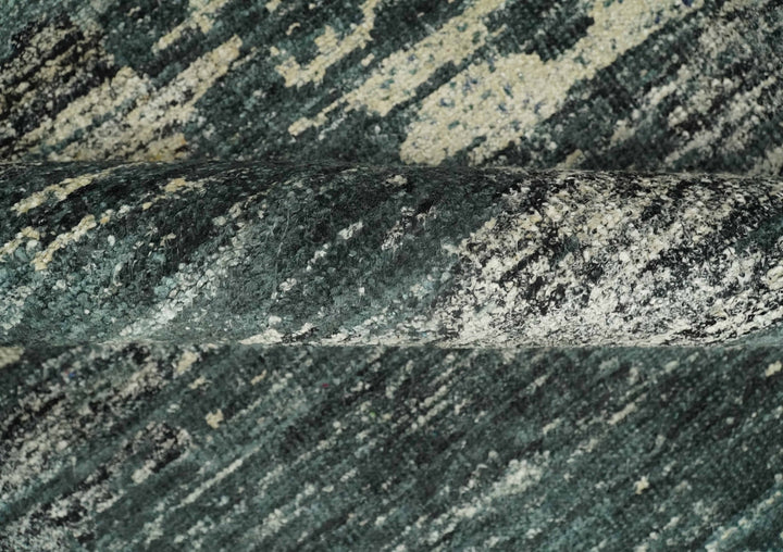 Hand Knotted 5x8 Ivory, Teal and Black Modern Abstract Contemporary Recycled Silk Area Rug | OP74 - The Rug Decor