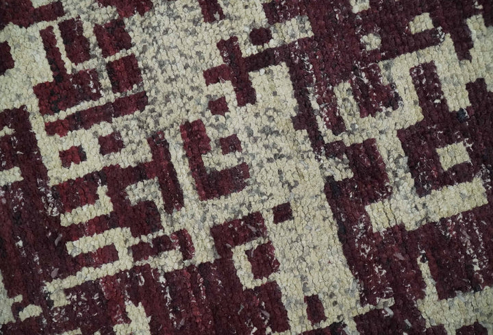 Hand Knotted 5x8 Maroon and Ivory Modern Abstract Contemporary Recycled Silk Area Rug - The Rug Decor