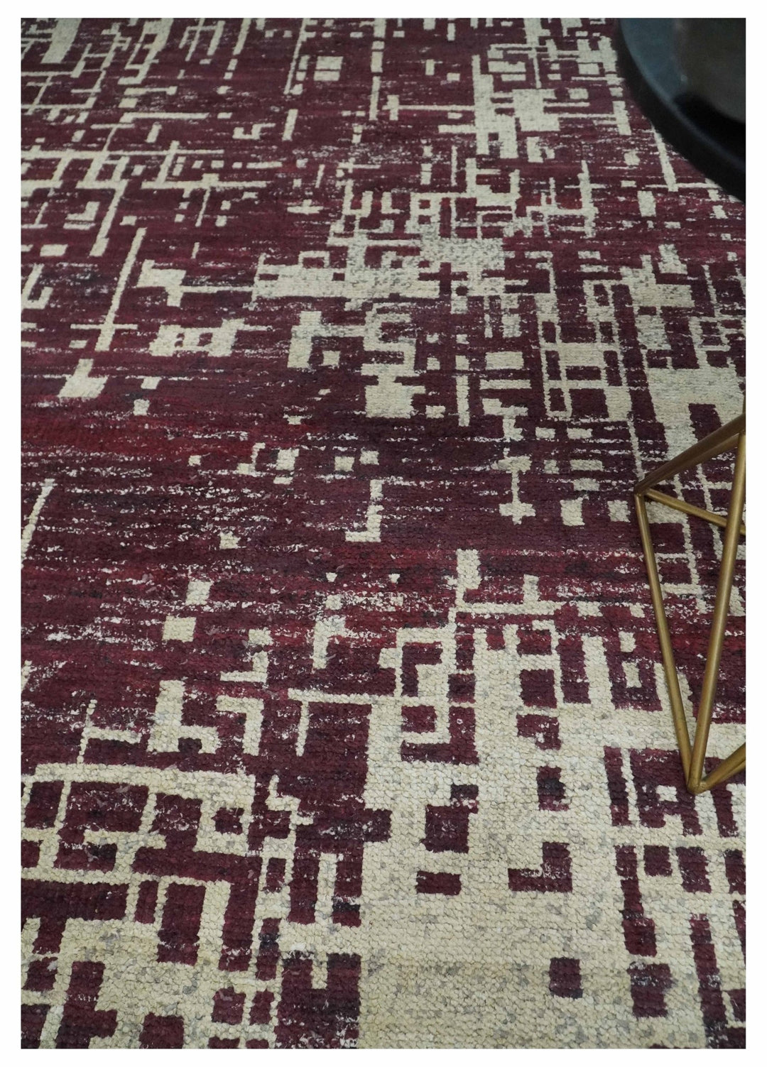 Hand Knotted 5x8 Maroon and Ivory Modern Abstract Contemporary Recycled Silk Area Rug - The Rug Decor