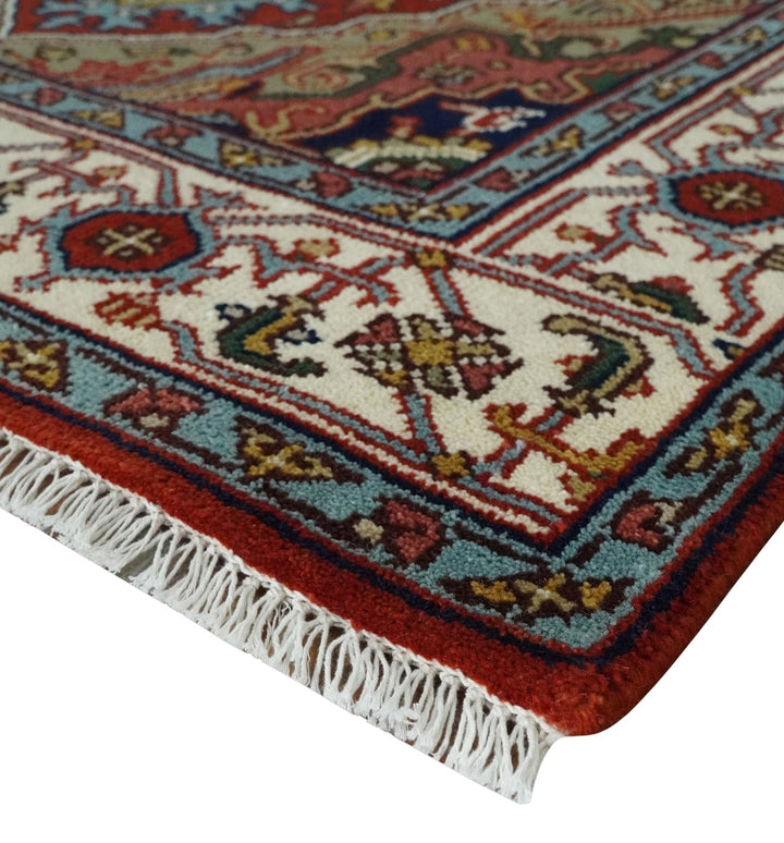 Hand knotted 5x8 Mustard, Brown and Ivory Traditional Heriz Serapi wool area rug - The Rug Decor