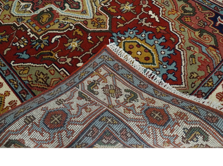 Hand knotted 5x8 Mustard, Brown and Ivory Traditional Heriz Serapi wool area rug - The Rug Decor