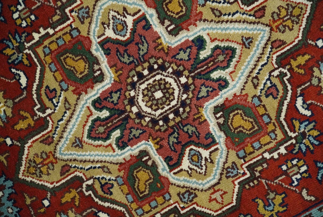 Hand knotted 5x8 Mustard, Brown and Ivory Traditional Heriz Serapi wool area rug - The Rug Decor