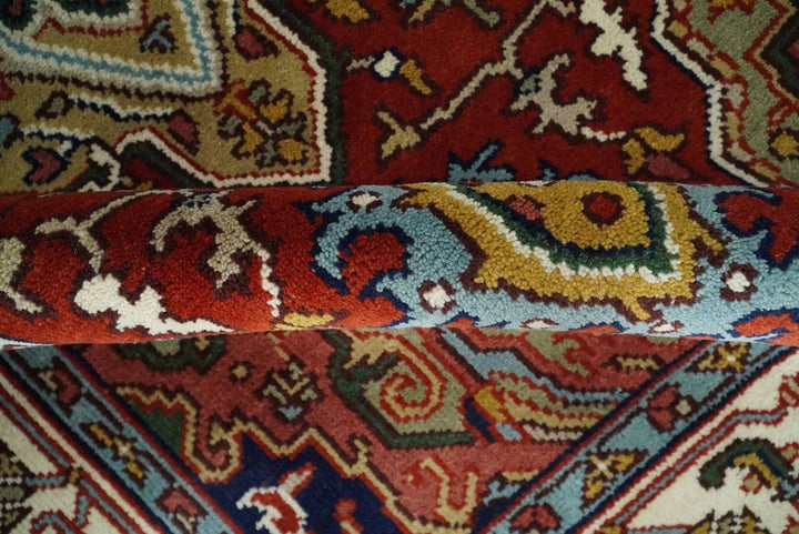 Hand knotted 5x8 Mustard, Brown and Ivory Traditional Heriz Serapi wool area rug - The Rug Decor