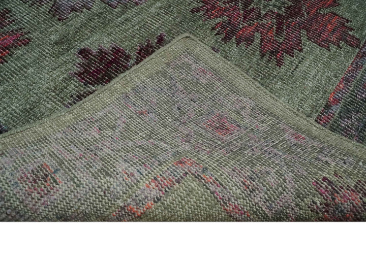 Hand Knotted 5x8 Pink, Purple and Green Persian made of Recycled Silk Area Rug | OP108 - The Rug Decor