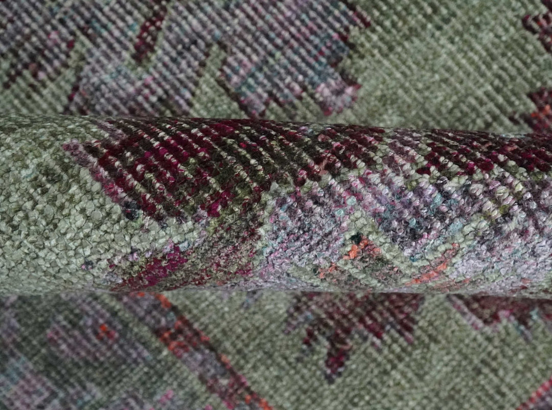 Hand Knotted 5x8 Pink, Purple and Green Persian made of Recycled Silk Area Rug | OP108 - The Rug Decor