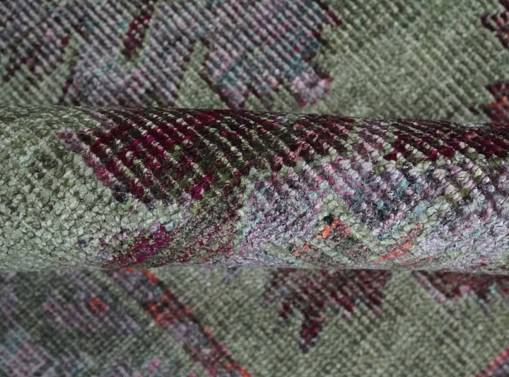 Hand Knotted 5x8 Pink, Purple and Green Persian made of Recycled Silk Area Rug | OP108 - The Rug Decor