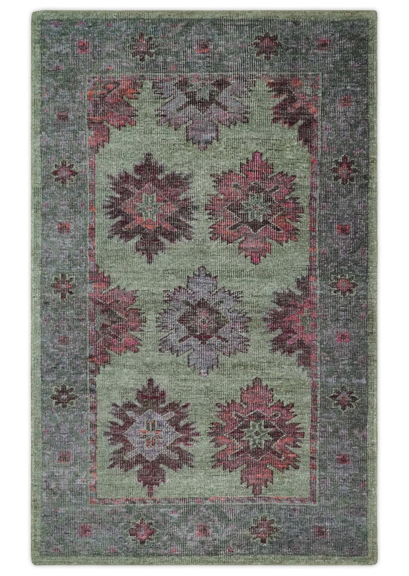 Hand Knotted 5x8 Pink, Purple and Green Persian made of Recycled Silk Area Rug | OP108 - The Rug Decor