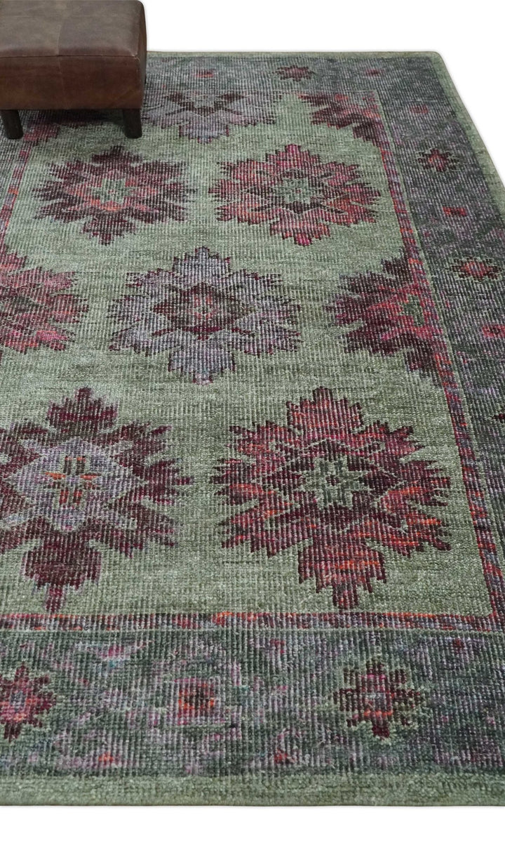 Hand Knotted 5x8 Pink, Purple and Green Persian made of Recycled Silk Area Rug | OP108 - The Rug Decor