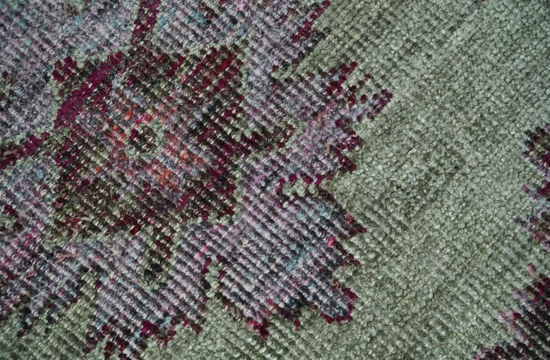 Hand Knotted 5x8 Pink, Purple and Green Persian made of Recycled Silk Area Rug | OP108 - The Rug Decor