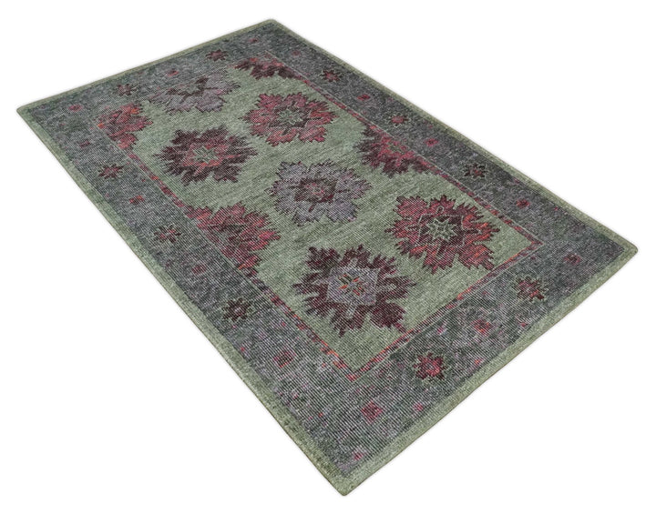 Hand Knotted 5x8 Pink, Purple and Green Persian made of Recycled Silk Area Rug | OP108 - The Rug Decor