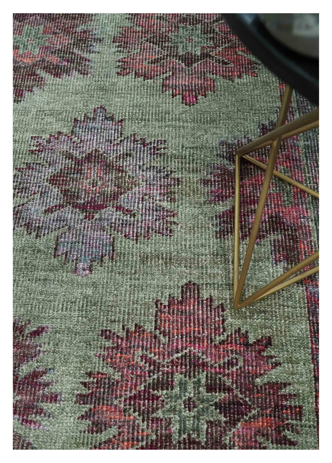 Hand Knotted 5x8 Pink, Purple and Green Persian made of Recycled Silk Area Rug | OP108 - The Rug Decor