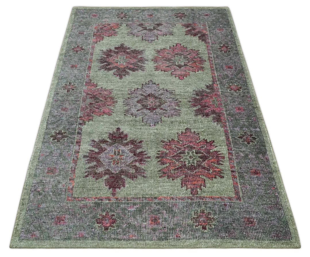 Hand Knotted 5x8 Pink, Purple and Green Persian made of Recycled Silk Area Rug | OP108 - The Rug Decor