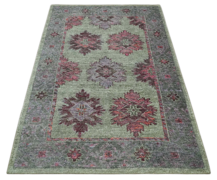 Hand Knotted 5x8 Pink, Purple and Green Persian made of Recycled Silk Area Rug | OP108 - The Rug Decor